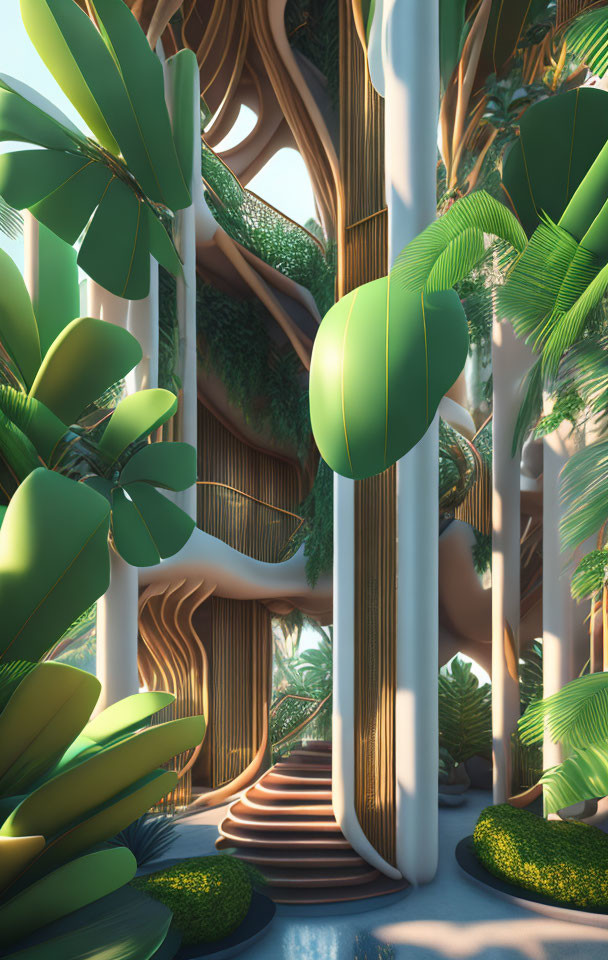 Tranquil indoor garden with futuristic design