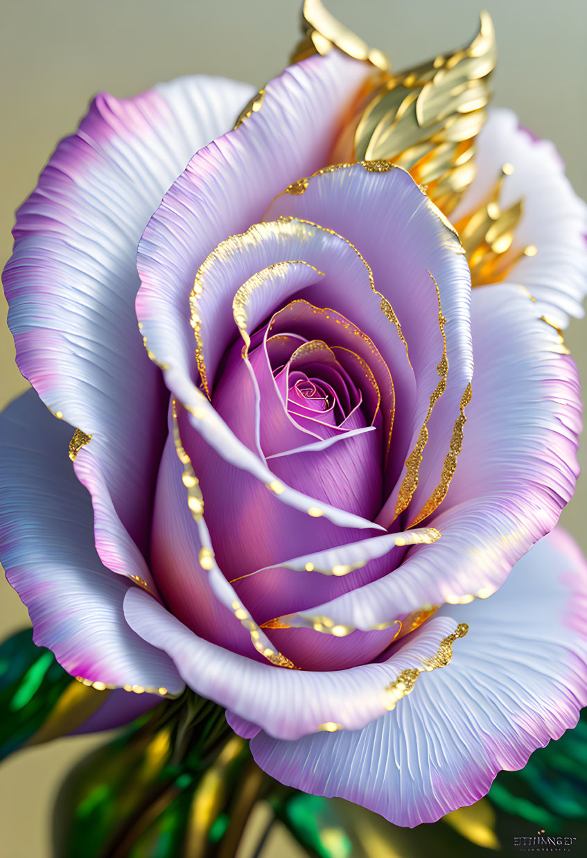 Purple and White Rose with Gold Trim on Soft Background