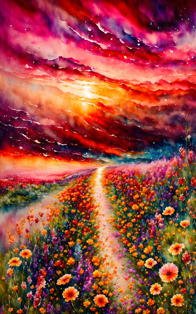 ai, beautiful life watercolor healing sunset reds