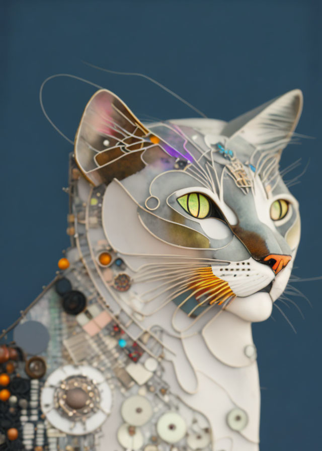 Steampunk Cat Head Artwork with Mechanical Parts