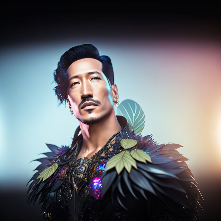 Stylized 3D Rendering of Man in Ornate Attire