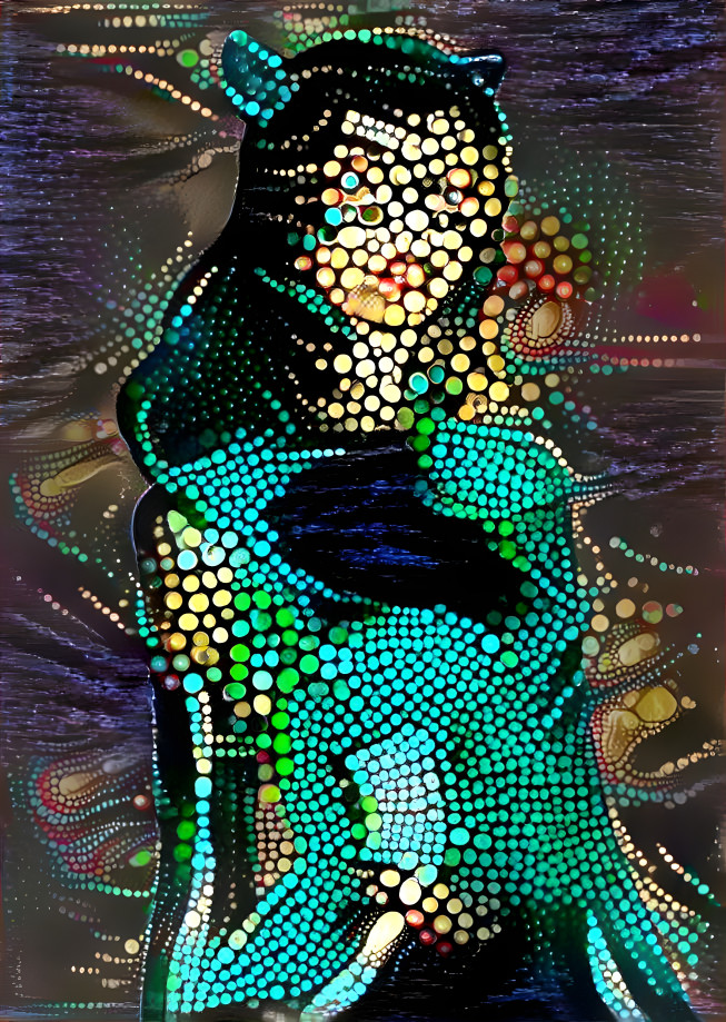 catgirl, digital pointillism, aqua