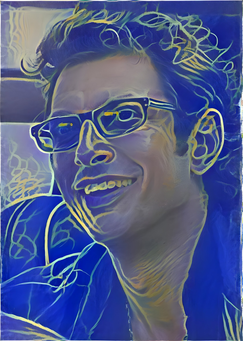 jeff goldblum wearing shades, chalk drawing