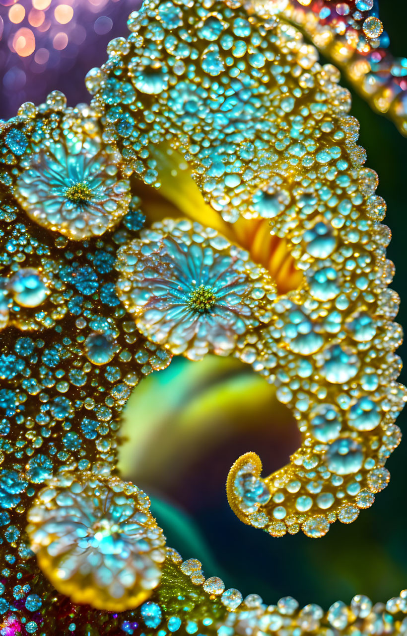 Succulent leaves with dew droplets and bokeh effect