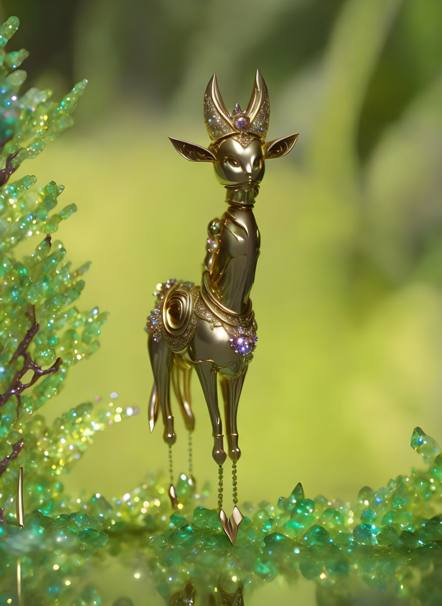 Golden Jewel-Encrusted Goat in Glittering Greenery