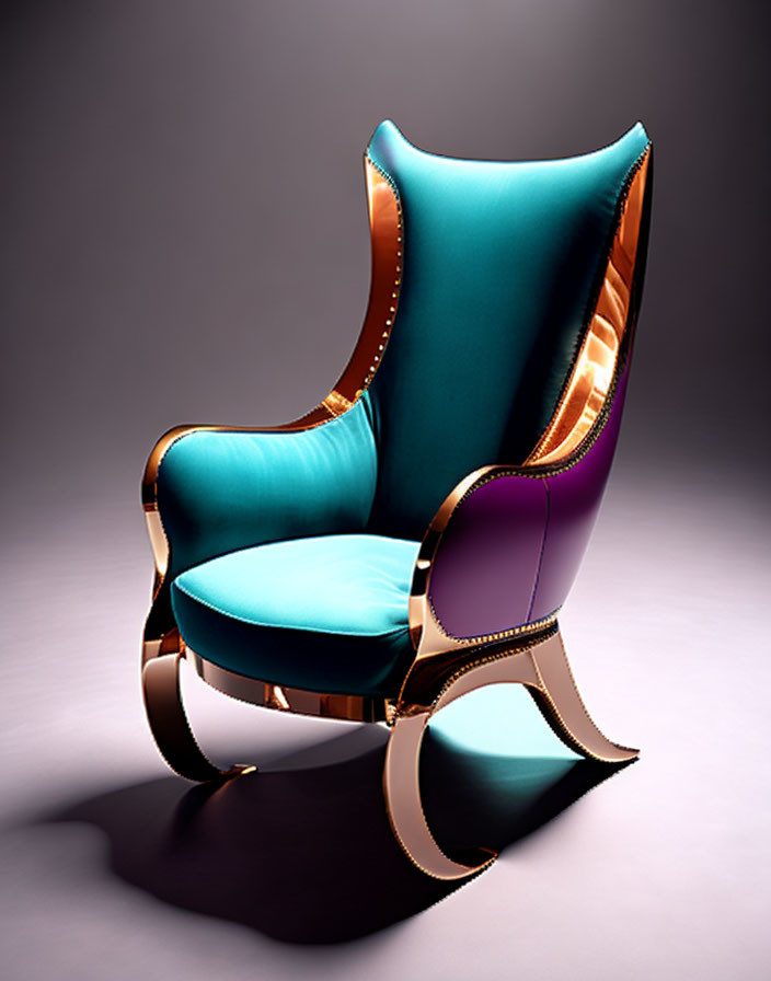 Turquoise Upholstered High-Back Chair with Copper Accents