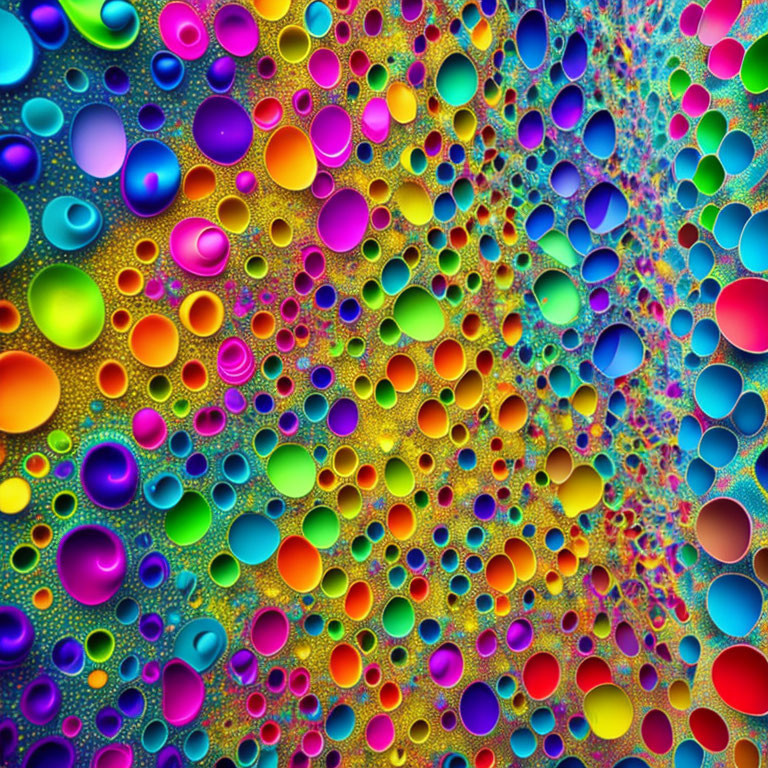 Colorful Multicolored Bubbles in Psychedelic Pattern