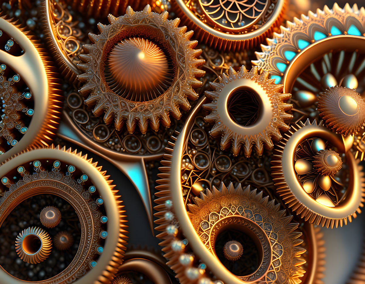 Detailed Steampunk Fractal Art: Metallic Gears & Ornate Designs