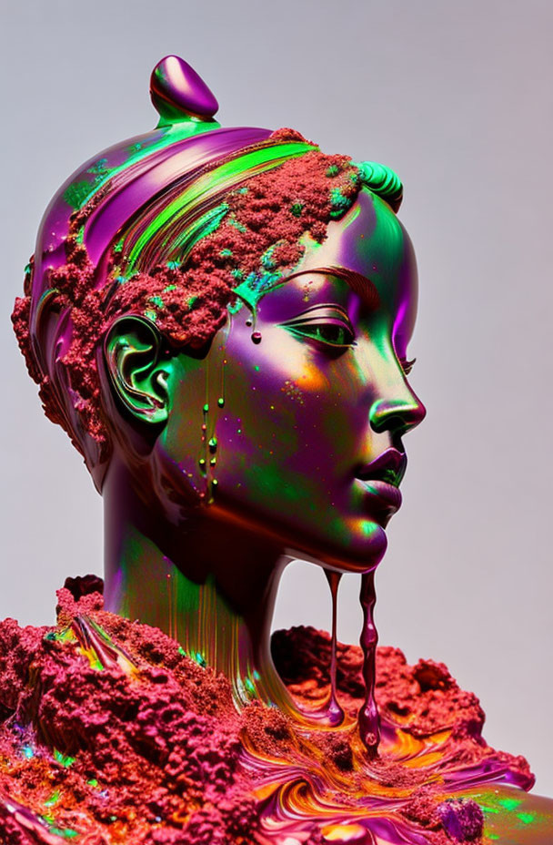 Colorful digital artwork: Female mannequin head with melting textures