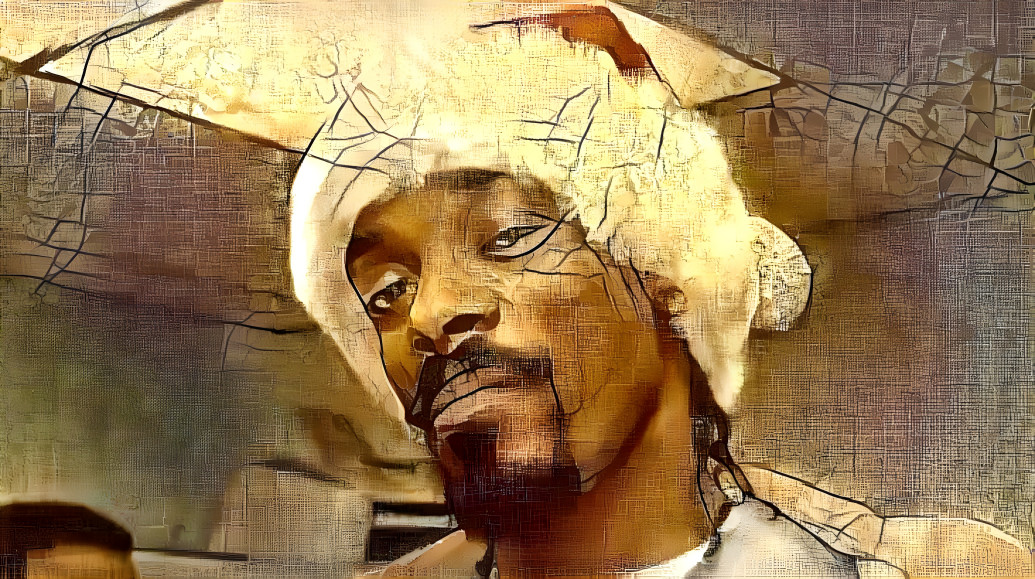 snoop dog in christmas hat ~ gold painting