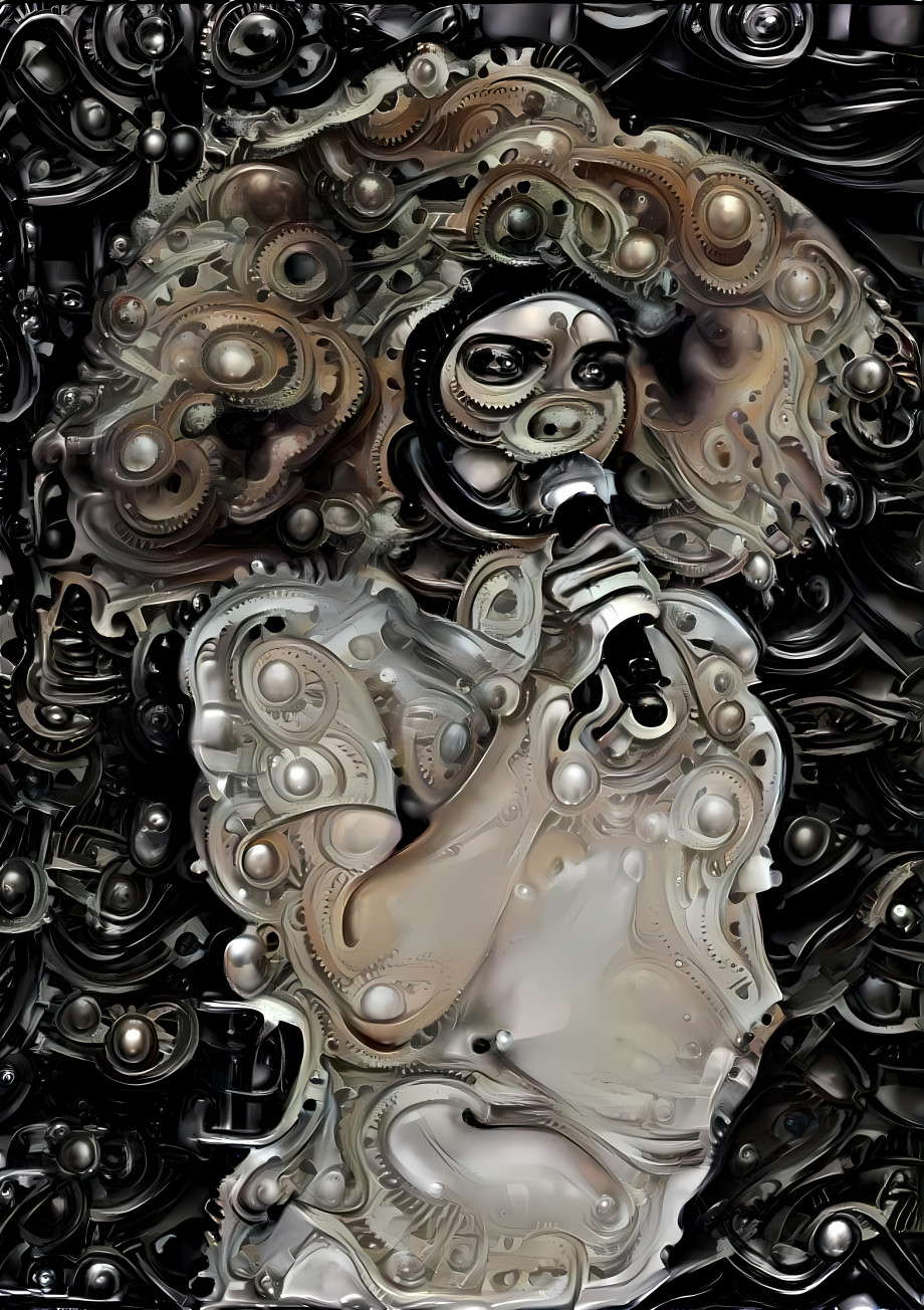 bjork on microphone, 3d art, metal engine