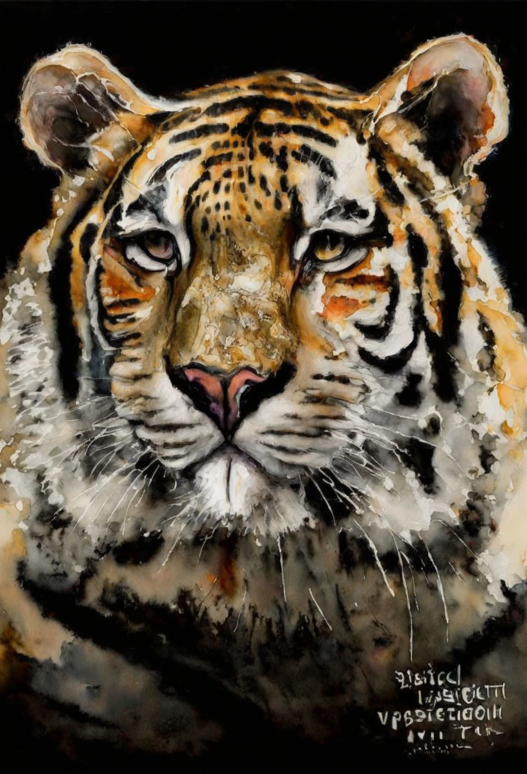 Detailed tiger face painting with intense gaze and vivid stripes