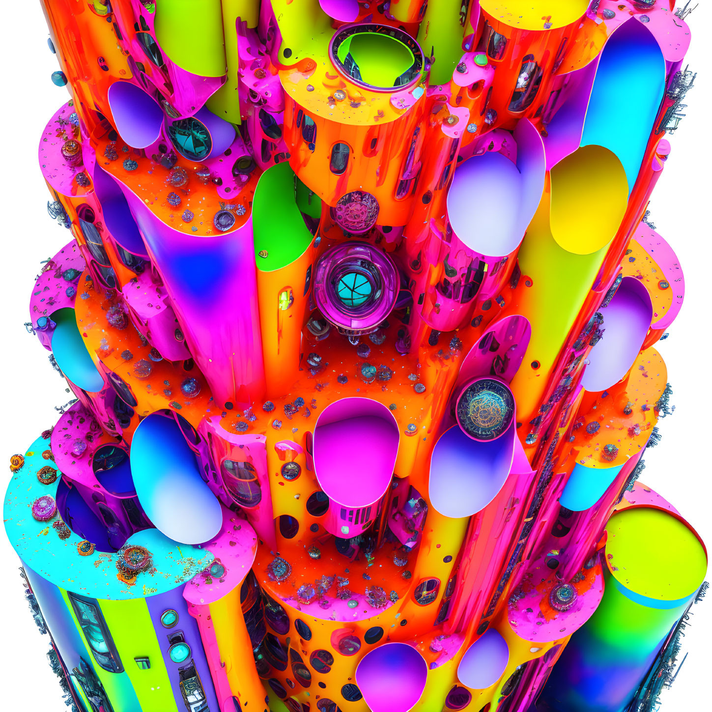 Abstract Neon Artwork: Overlapping Tubes in Vibrant Hues