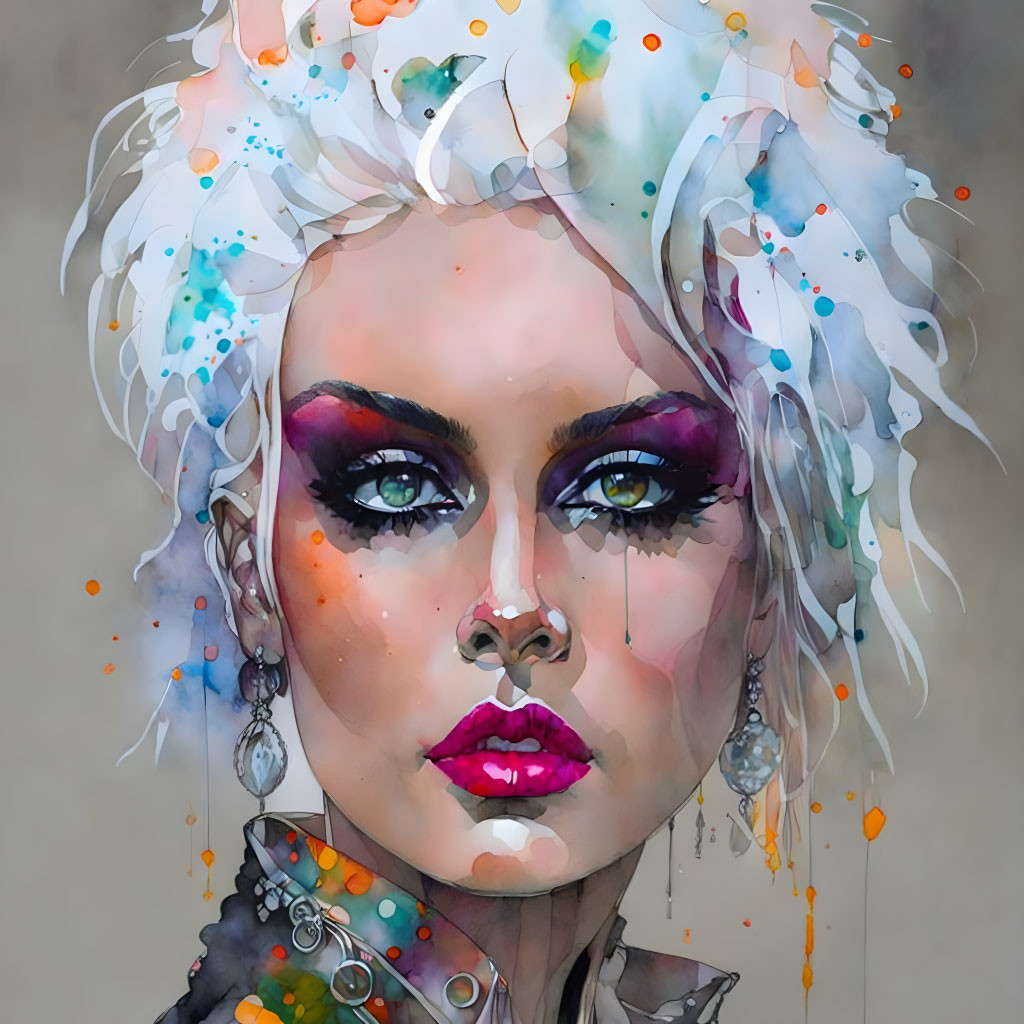 Colorful Portrait of Woman with Striking Eyes and Bold Makeup