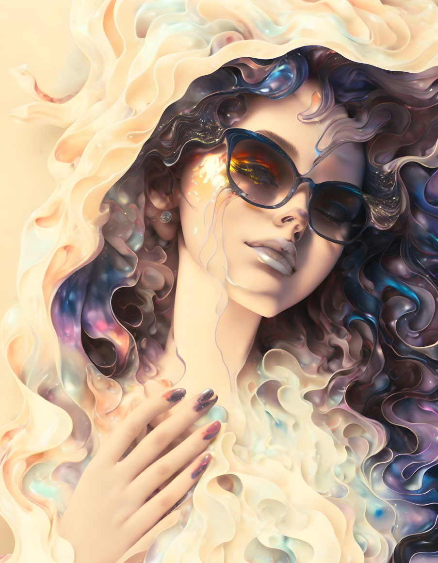 Colorful Hair and Stylish Sunglasses in Surreal Portrait