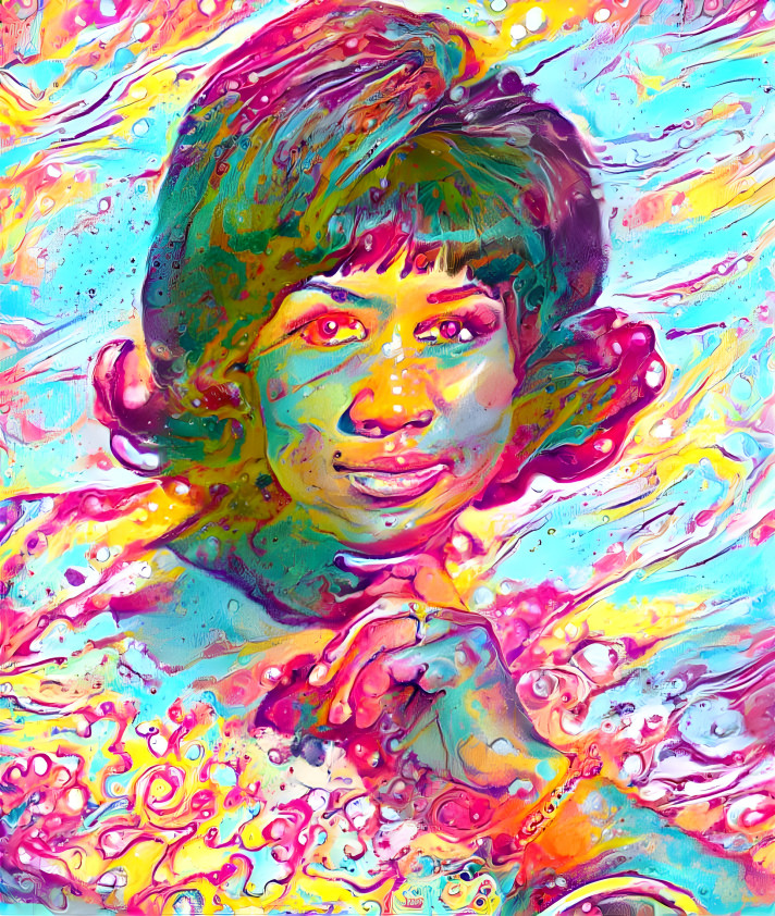 aretha franklin - blue, yellow, pink, swirly