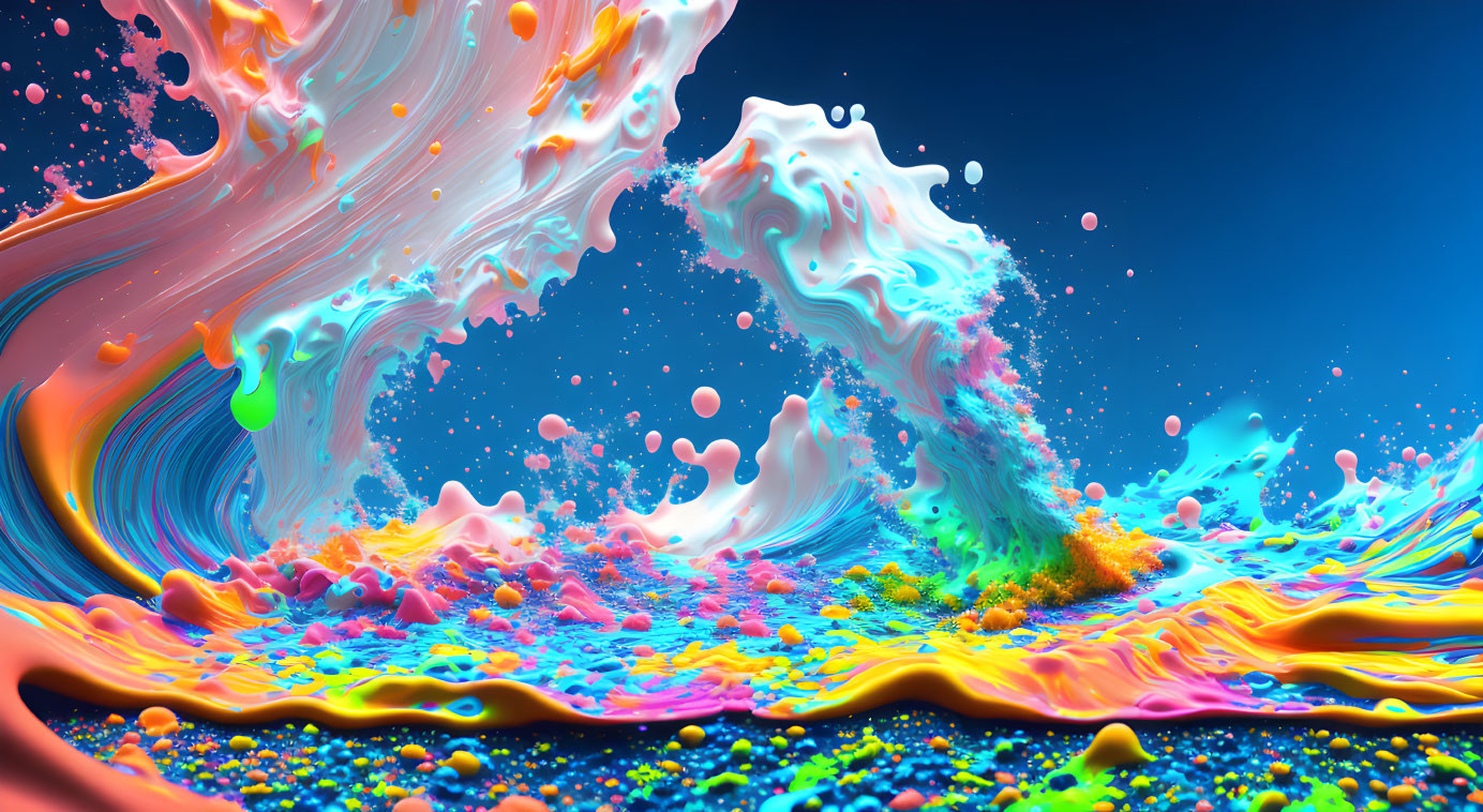 Colorful Abstract Scene with Blue, Orange, and Pink Splashes