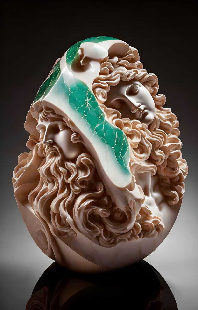 Intricately Carved Cameo Gemstone of Woman's Profile