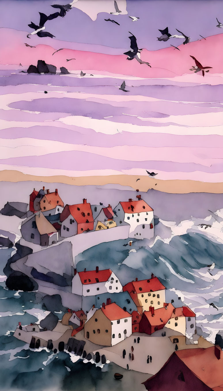 ai, nordic village waterpaint