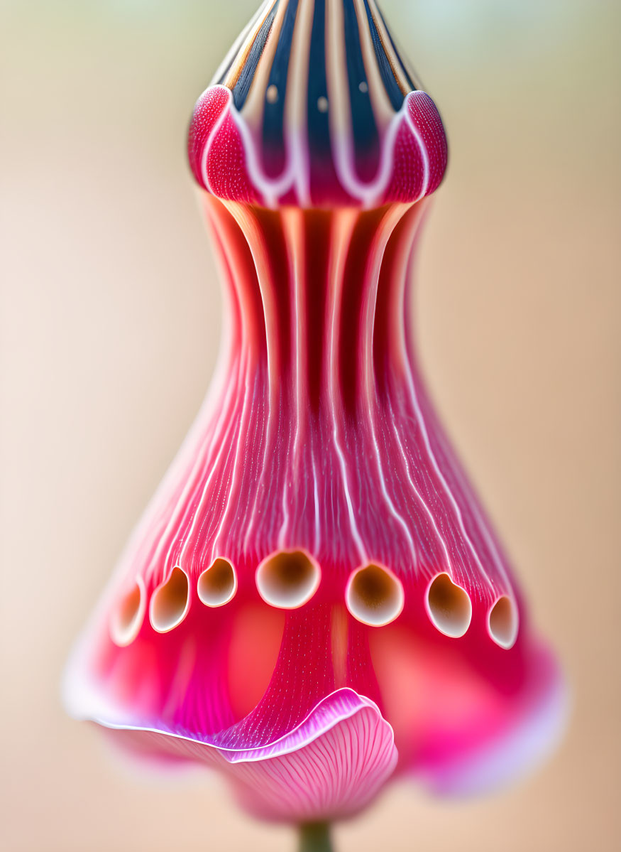 Detailed view of pink and white striped Foxglove flower petals and patterns