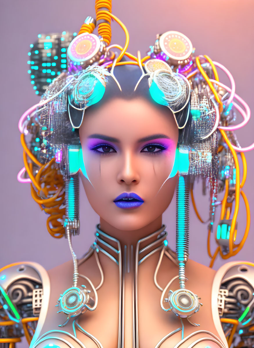 Futuristic portrait of a woman with cybernetic enhancements