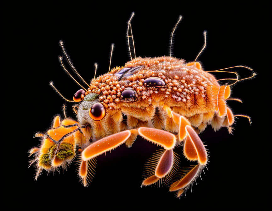 Detailed Macro Photograph of Orange Insect with Multiple Eyes and Antennae