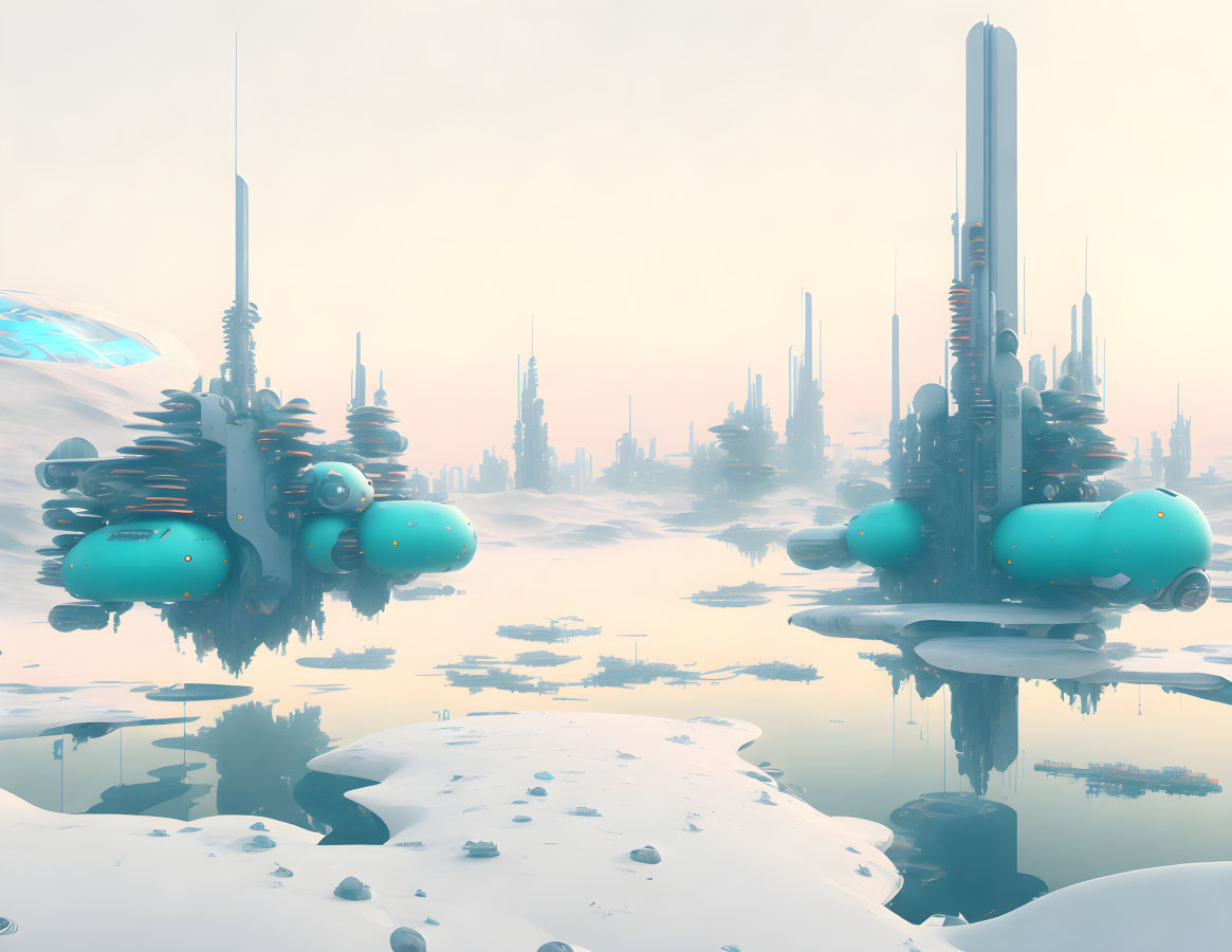 Surreal Pastel Landscape with Futuristic Structures