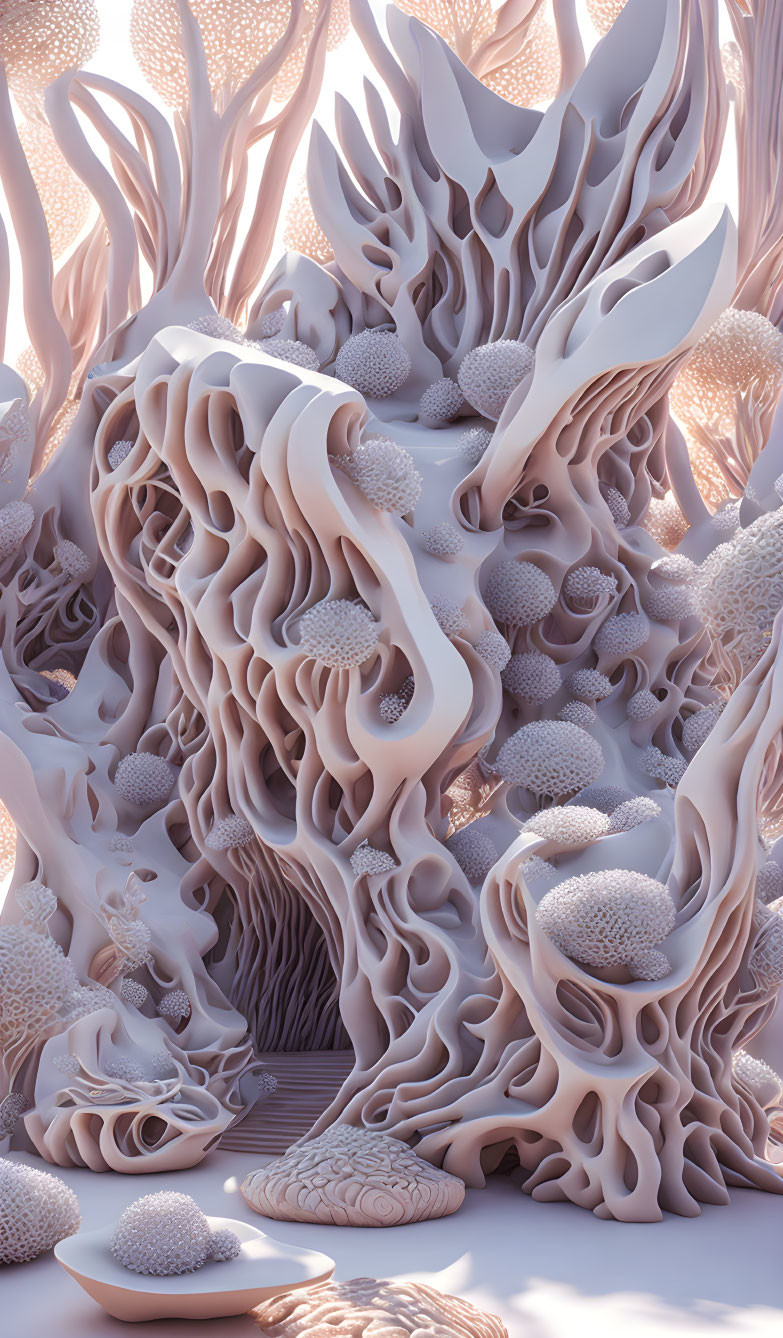 Pastel surreal coral structures with intricate organic shapes