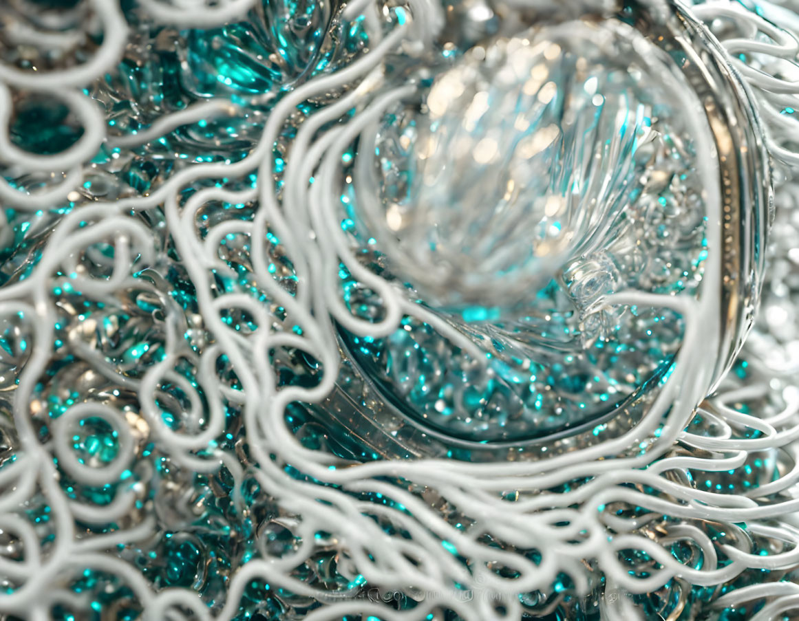 Detailed Silver Filigree and Turquoise Beads with Spherical Centerpiece