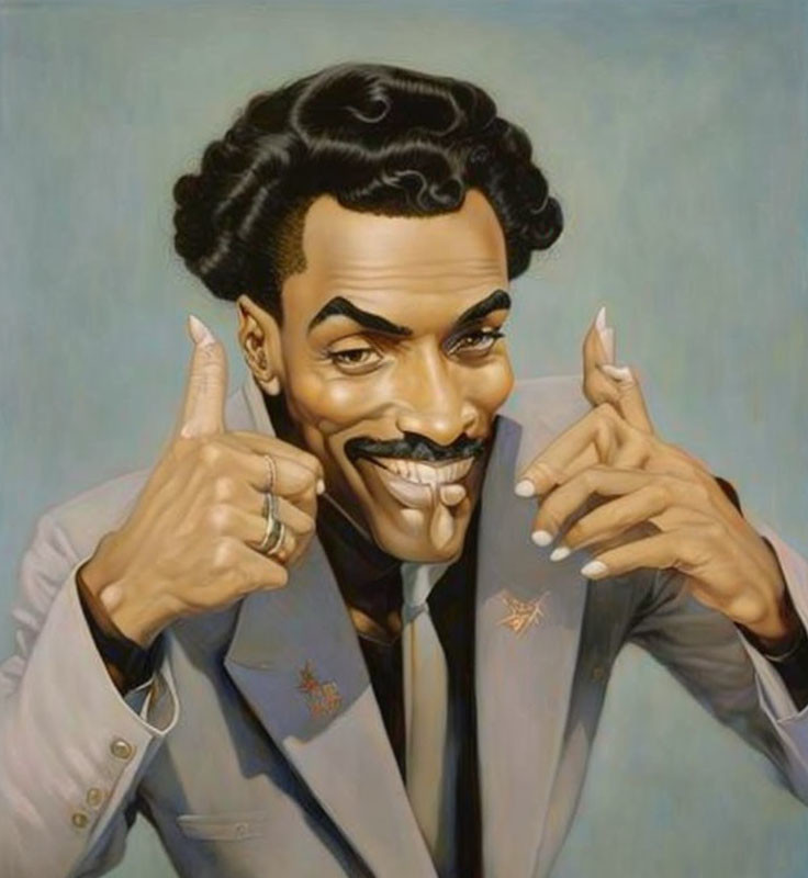 Man with Prominent Mustache Giving Thumbs Up in Playful Painting