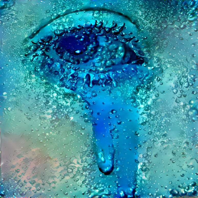 eye closeup, dripping paint for tear, underwater