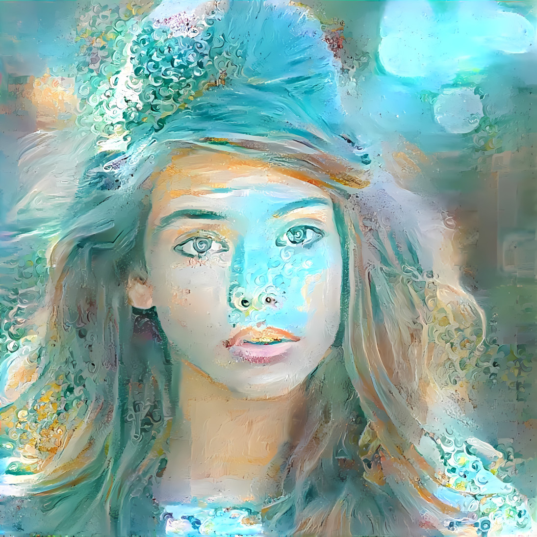 barbara palvin, retexture, aqua, painting