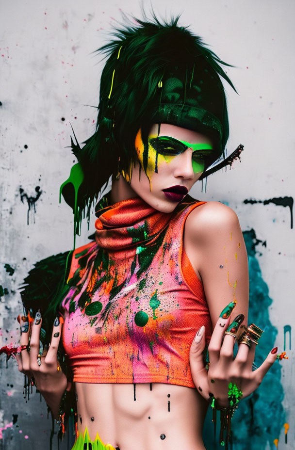 Colorful Makeup and Splashes Against Artistic Backdrop