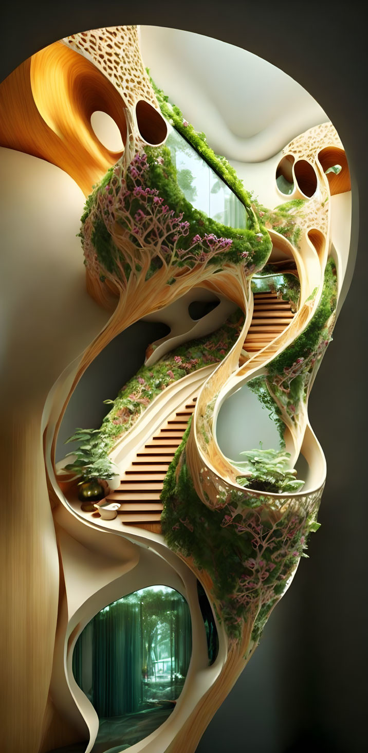 ai biomorphic home design, organic staircase