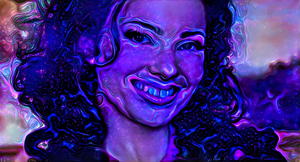 fran drescher, purple, blue, black painting