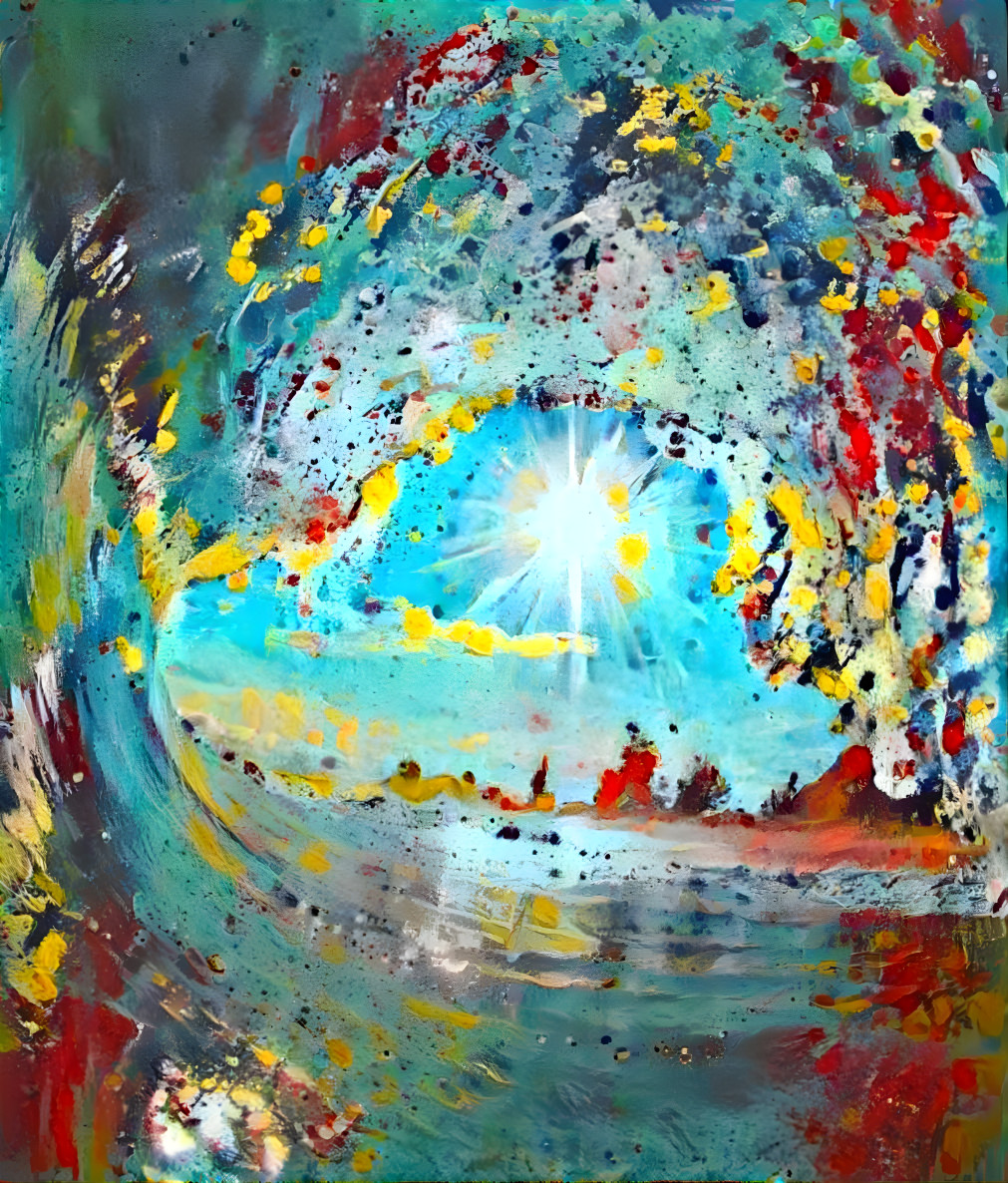 wave with sunlight shining through - painting