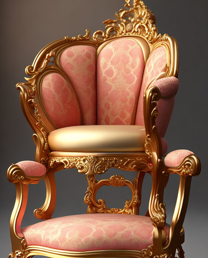 Golden ornate chair with pink upholstery on gradient background