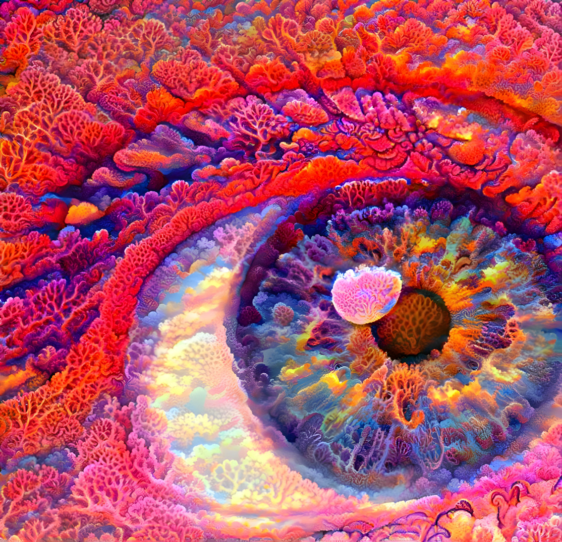 eye closeup, red, blue, purple, fractal