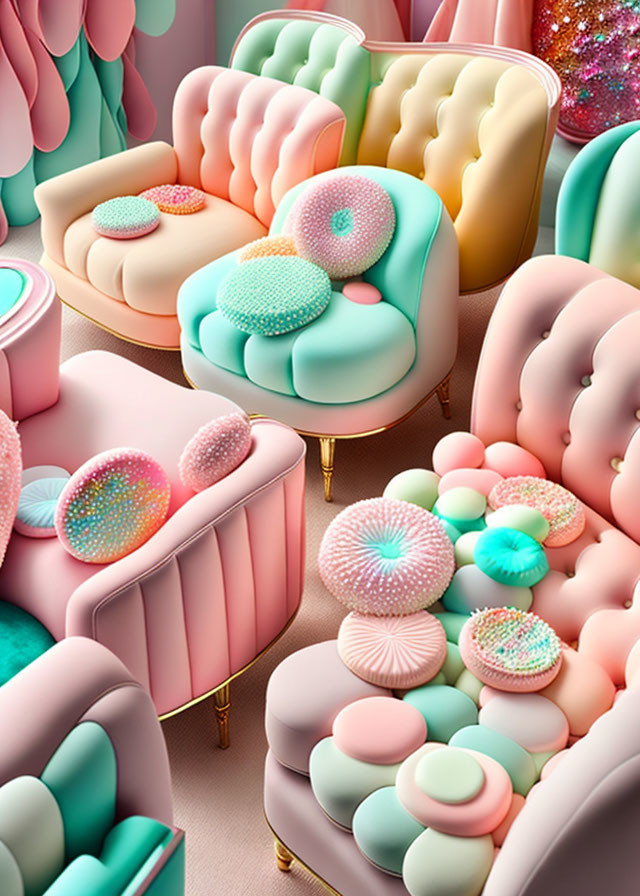 Colorful Candy-Themed Furniture with Sweet Treat Cushions