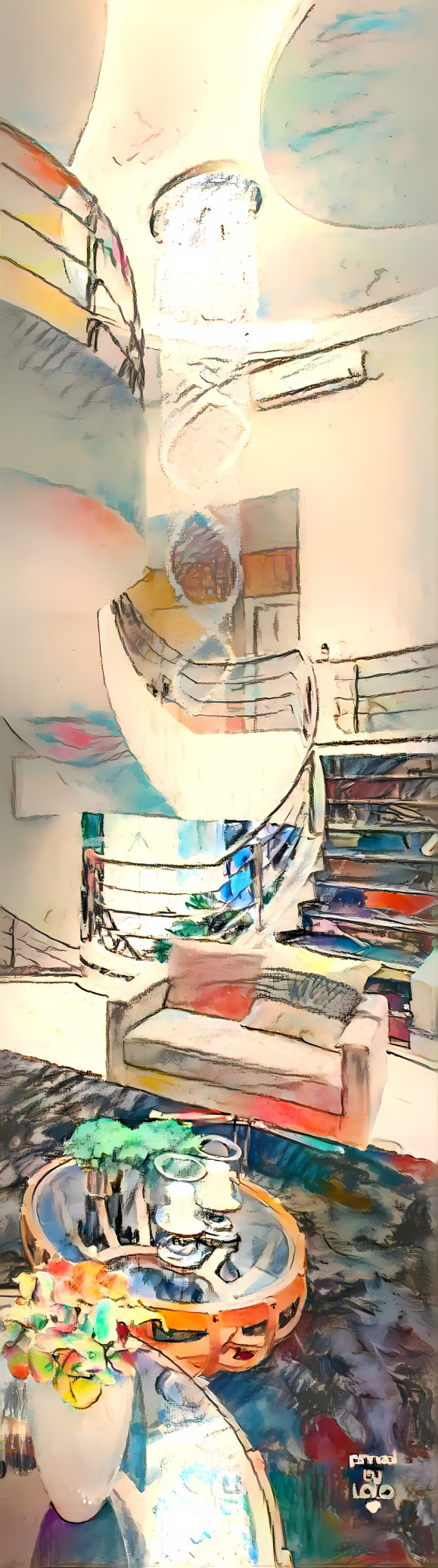 modern stair case, colored pencil