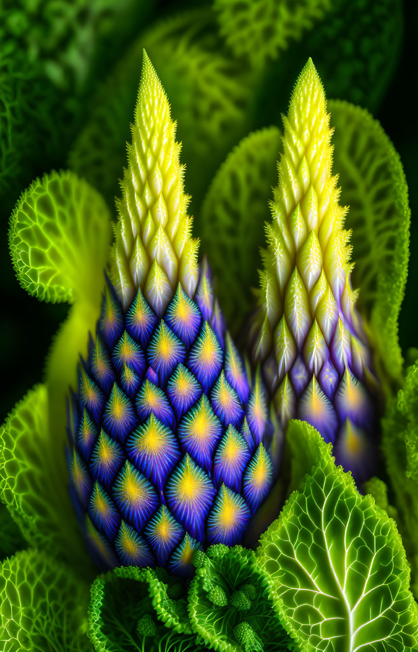 Detailed Macro Shot of Romanesco Broccoli's Fractal Patterns