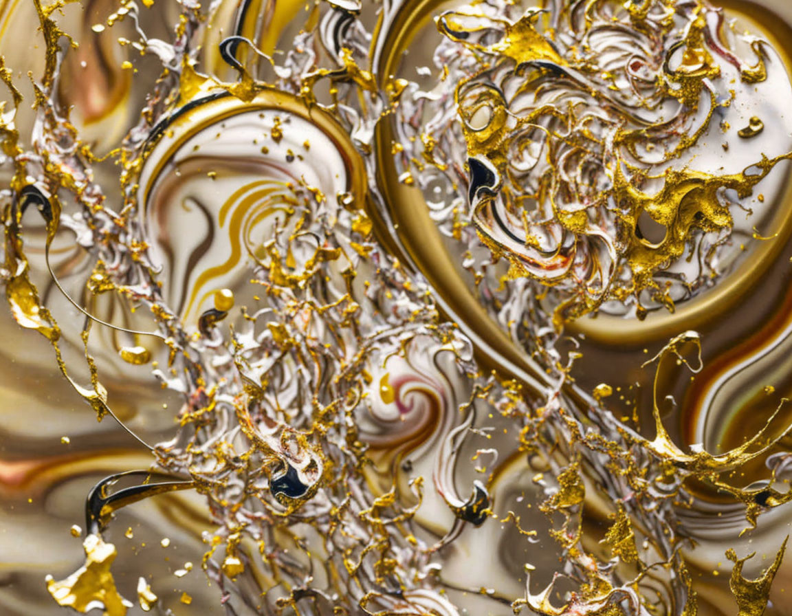 Dynamic Abstract Swirls in Gold, White, and Black Shades