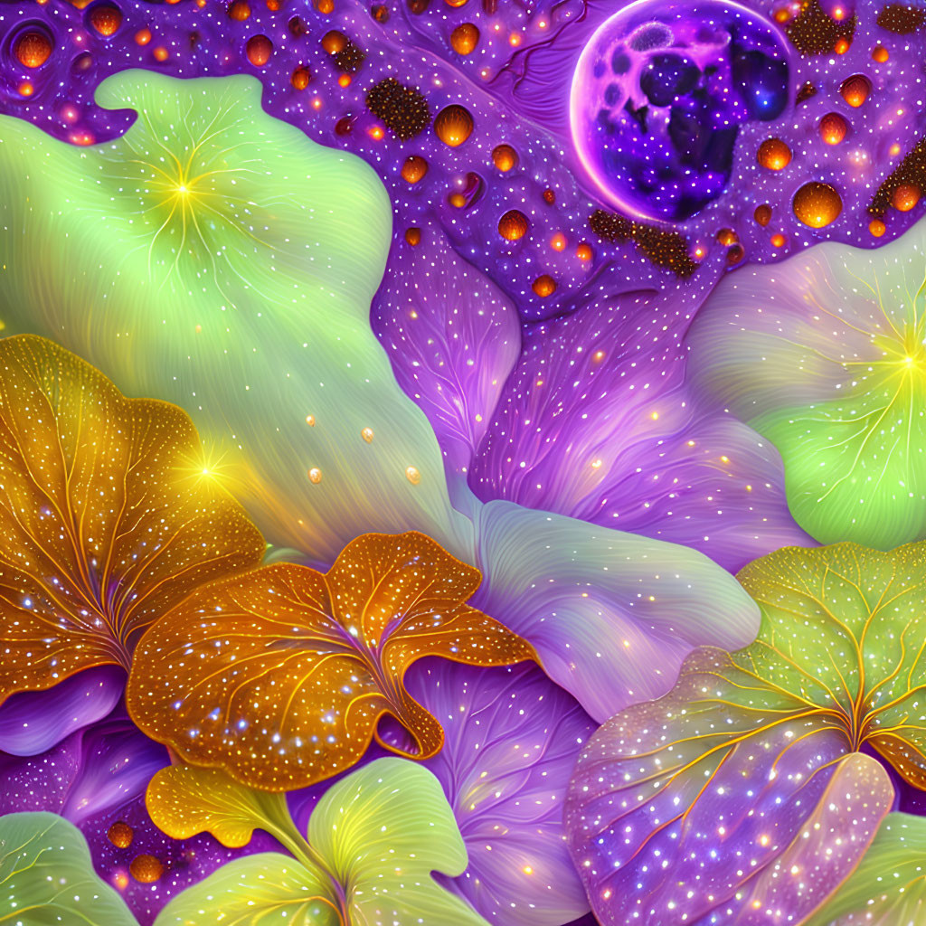 Colorful Glowing Flowers on Abstract Cosmic Background