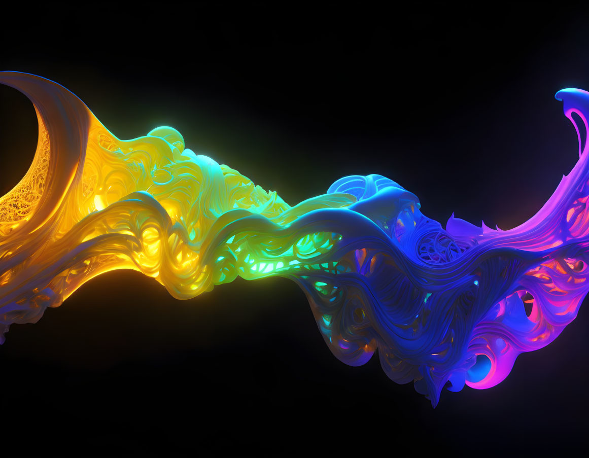 Colorful Abstract Art: Fluid Wavy Form in Yellow and Blue