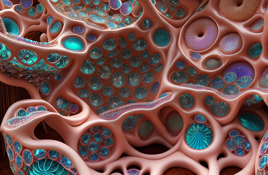 Intricate Fractal Image: Organic Textures, Spherical and Tubular Shapes