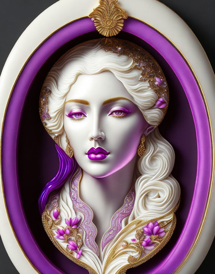 Stylized image of woman with white hair and purple lips