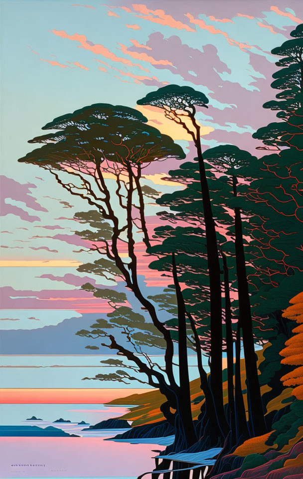 sunset dreamscape, robert gillmor, cyan and amber