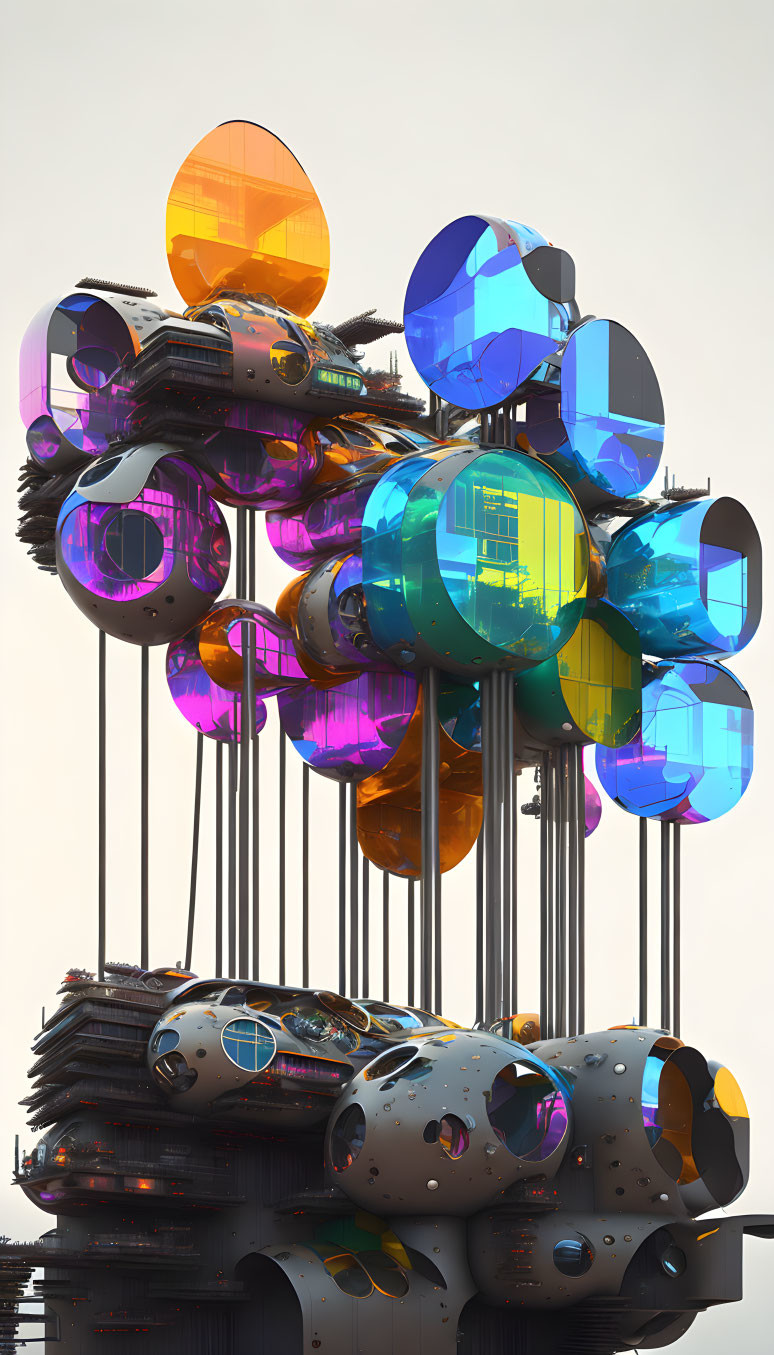 Colorful, Translucent Orbs and Capsules in Futuristic Structure