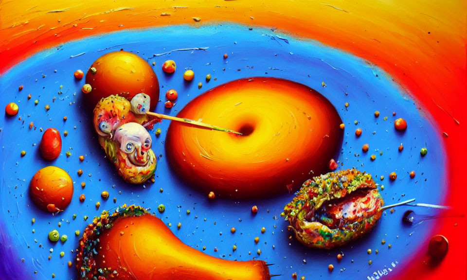 Colorful Abstract Painting with Swirling Circular Forms