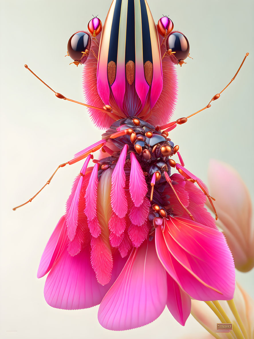 Colorful insect with flower petal body and detailed features